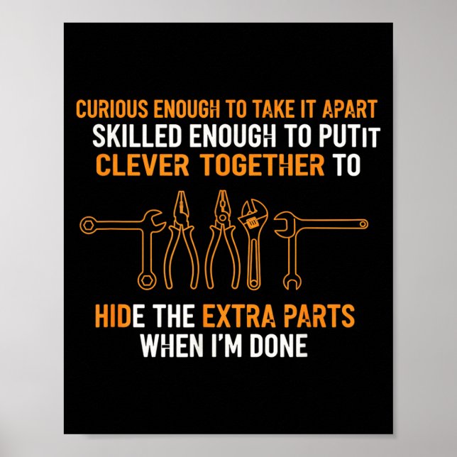 Póster Mechanic Curious Enough To Take It Apart Funny Aut (Frente)