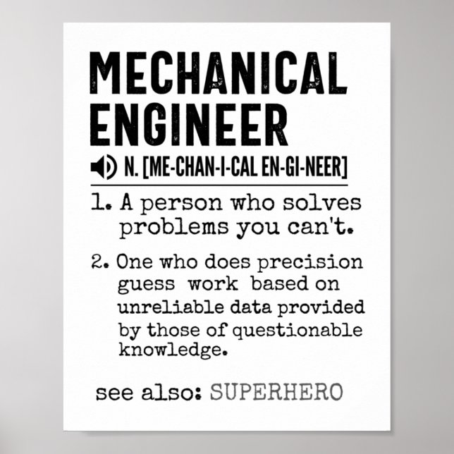 Póster Mechanical Engineer Dictionary Definition (Frente)