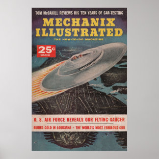 Póster Mechanix Ilustración de pulpa vintage Revista UFO 
