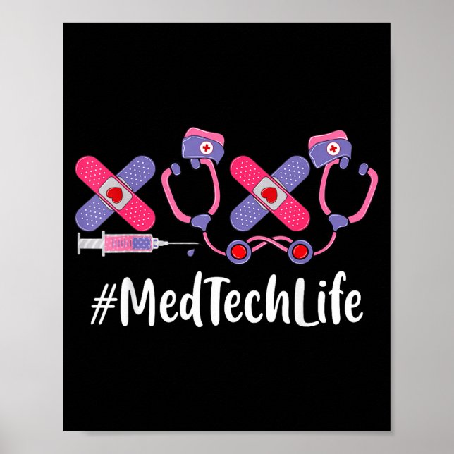 Póster Med Tech Valentines Day Women Heart Stethoscope Ap (Frente)