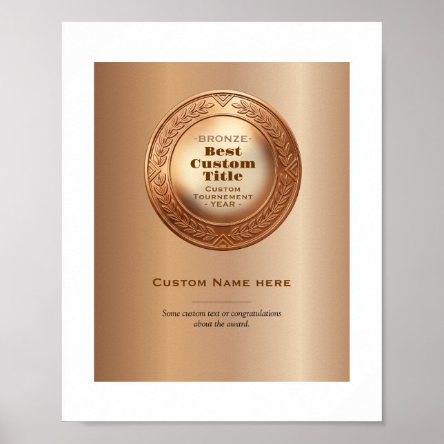 Póster Medalla de Bronce Realista 3D Personalizable Premi (Frente)
