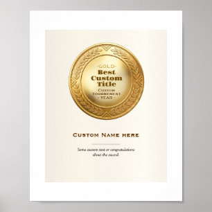 Póster Medalla de oro realista en 3D personalizable y edi