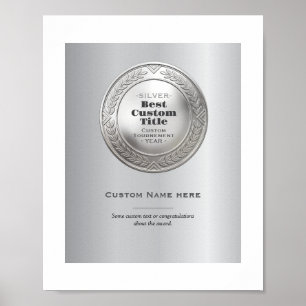 Póster Medalla de plata realista 3D personalizable y edit
