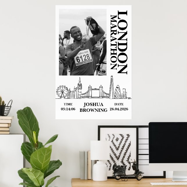 Póster Medalla personalizada del Maratón de Londres con f (Oficina en casa)