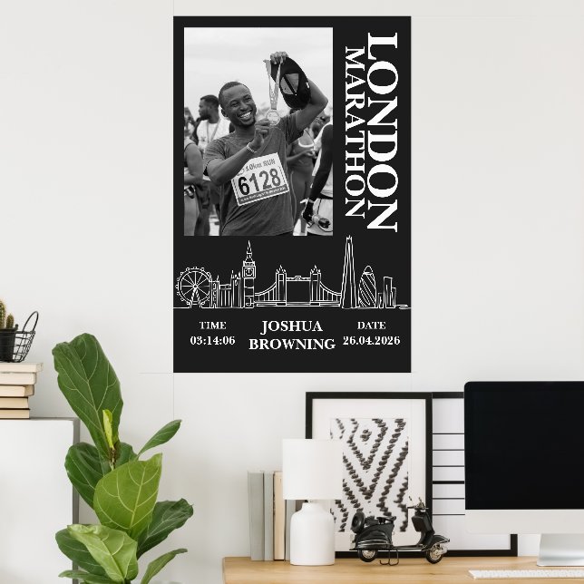 Póster Medalla personalizada del Maratón de Londres con f (Oficina en casa)