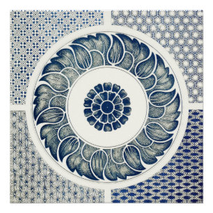 Póster Medallón Chino: Chinoiserie Azul Índigo