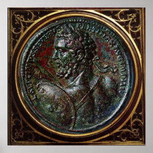 PÓSTER MEDALLÓN DE BRONCE ROMANO ANTIGUO SEPTIMIO SEVERO