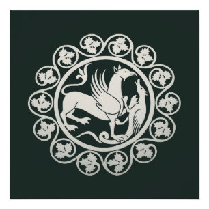 Póster Medallón de combate de grifo medieval
