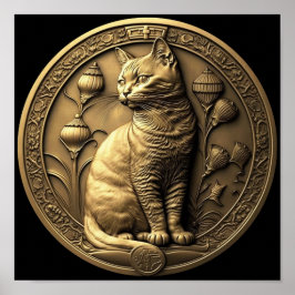 Póster Medallón Gato de Sitting Gold