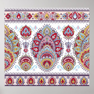 Póster Medallón indio paisley floral, étnico.