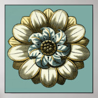Medallón Ornate Floral sobre fondo azul claro