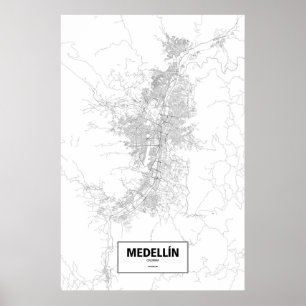 Póster Medellín, Colombia (negro sobre blanco)
