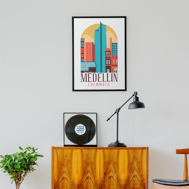 Póster Medellín Colombia Vintage Cityscape (Medellin Colombia Vintage Travel Poster)
