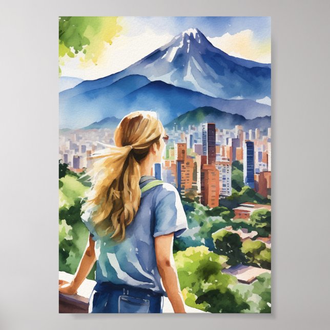 Póster Medellín Colombia Watercolor (Frente)