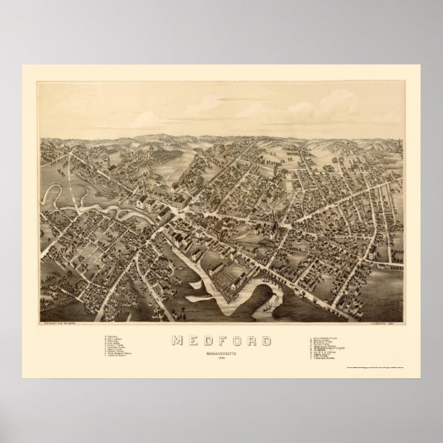 Póster Medford, MA Panoramic Map - 1880 (Frente)