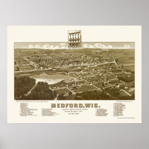 Póster Medford, WI Mapa Panorámico - 1885