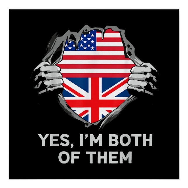 Póster Media estadounidense mitad británica bandera de In (Anverso)