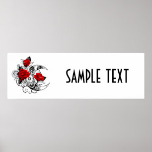 Póster Media luna mecánica con rosas rojas