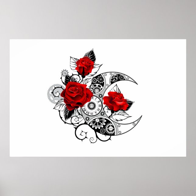 Póster Media luna mecánica con rosas rojas (Frente)
