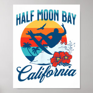 Póster Media Luna Y Playa De California Surf Verano Vacac