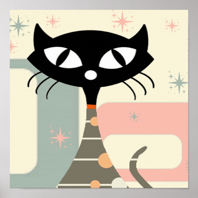 Póster Mediados del Siglo de Mid Cat Moderno (Frente)