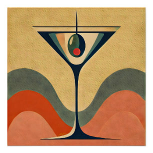 Póster Mediados del siglo Moderno "ola martini de olivos 