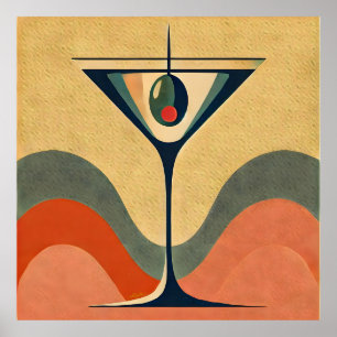 Póster Mediados del siglo Moderno "ola martini de olivos 