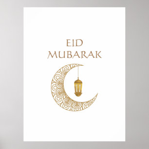Póster Medialuna de oro y linterna Eid Mubarak Islámico