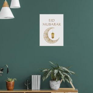 Póster Medialuna y linterna doradas Eid Mubarak Islámico