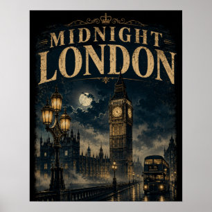 Póster Medianoche Londres Big Ben Noche Melancólica