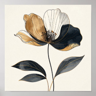 Póster Medianoche y Majestad Dorada: Botánica Minimalista