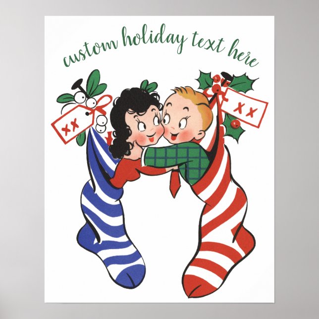 Póster Medias de Navidad antiguas con niños lindos (Frente)