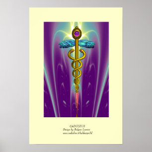 Póster MÉDICA CADUCEUS GOLD, símbolo médico verde morado