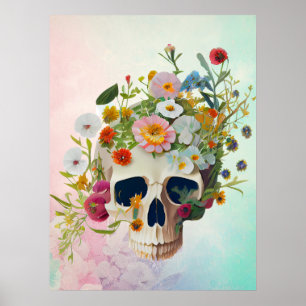 Póster Médica de flores de cráneo de anatomía médica de é