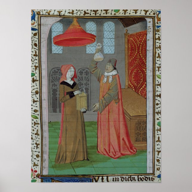 Póster Médica examinando la orina de Santa Isabel (Frente)