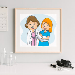 Póster Médica Y Madre Nueva Con Un Poster Infantil