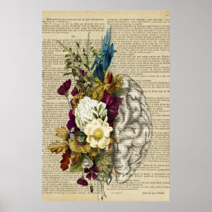 Póster medical floral brain anatomy poster