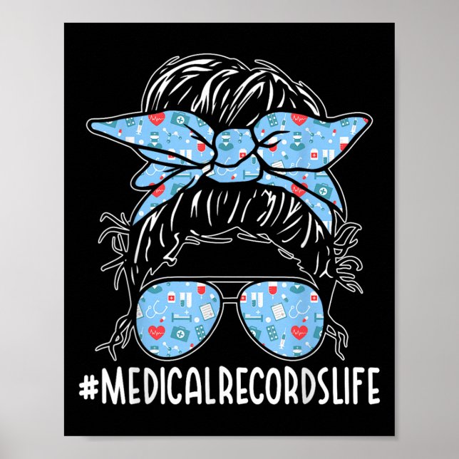 Póster Medical Records Week Appreciation Women Messy Bun  (Frente)