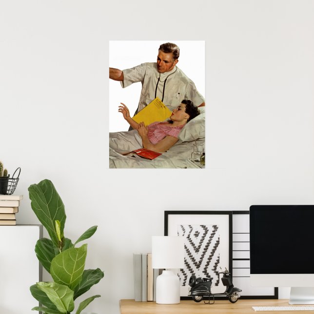 Póster Medicina antigua, médico con paciente femenina (Oficina en casa)