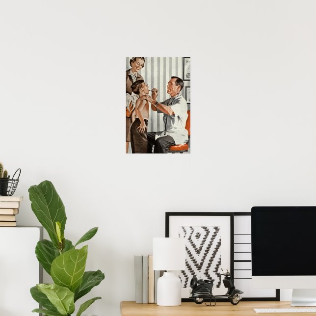 Póster Medicina Antigüa, Pediatra con Paciente (Oficina en casa)