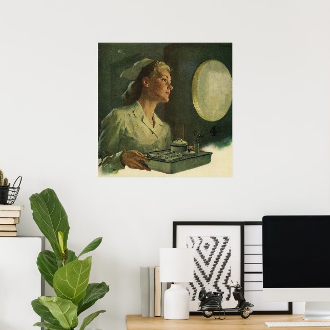 Póster Medicina de época, enfermera con herramientas médi (Oficina en casa)