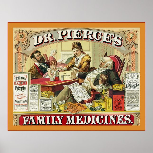 Póster Medicinas familiares del Dr. Peirce ~ Anuncio de é (Frente)