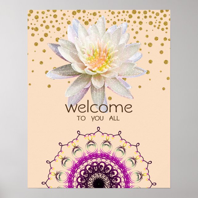 Póster Medición de Yoga de bienvenida Mandala Damask Lotu (Frente)