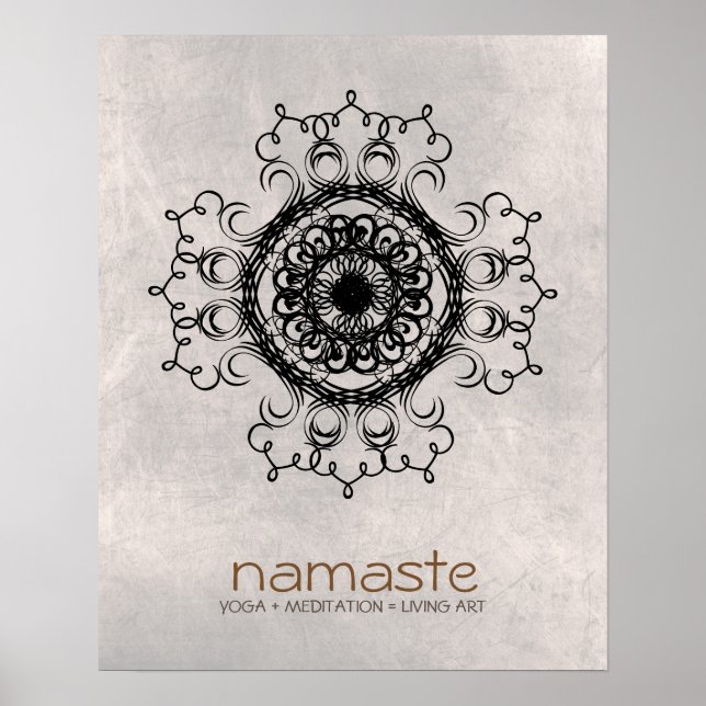 Póster Medición de Yoga Mandala Damask Namaste (Frente)