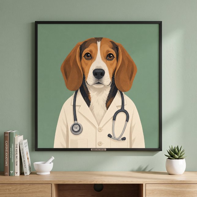 Póster Médico Beagle con bata médica y estetoscopio (Subido por el creador)