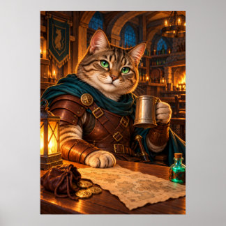 Póster Medieval Cat Adventurer in a Cozy Tavern