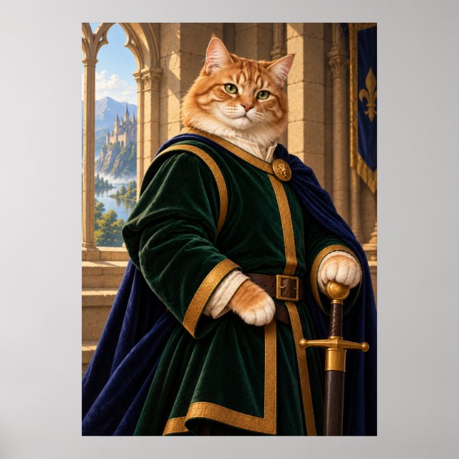 Póster Medieval Cat Knight Fantasy Art Poster (Frente)