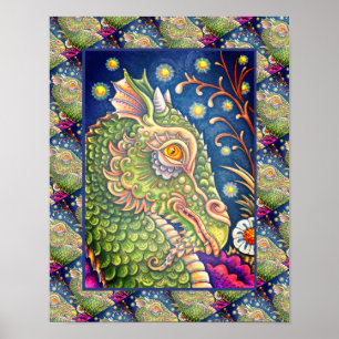 PÓSTER MEDIEVAL DRAGON HEAD PORTRAIT, WHIMSICAL FANTASY