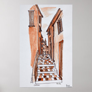 Póster Medieval Streets of Bastia Corsica, France