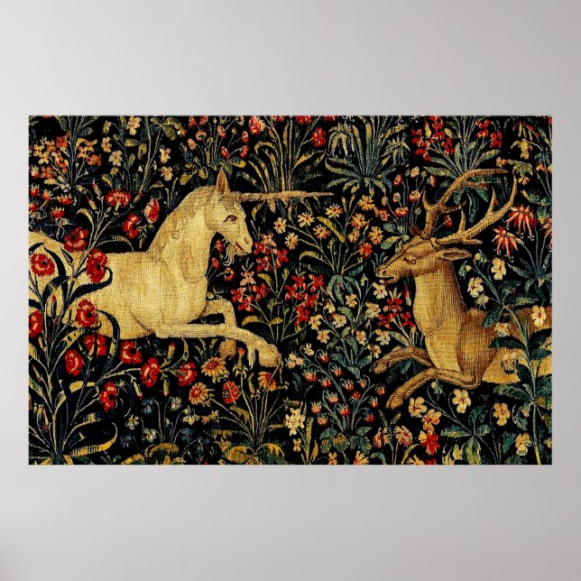 Póster Medieval Unicornio Midnight Floral Garden Hanging  (Frente)